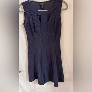 En Focus Studio Navy Chevron Textured Fit & Flare Dress Size 8